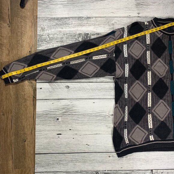 Vintage 3D Knit Sweater Grandpa Dad 90s Retro Textured Crewneck Pullover - Picture 8 of 9